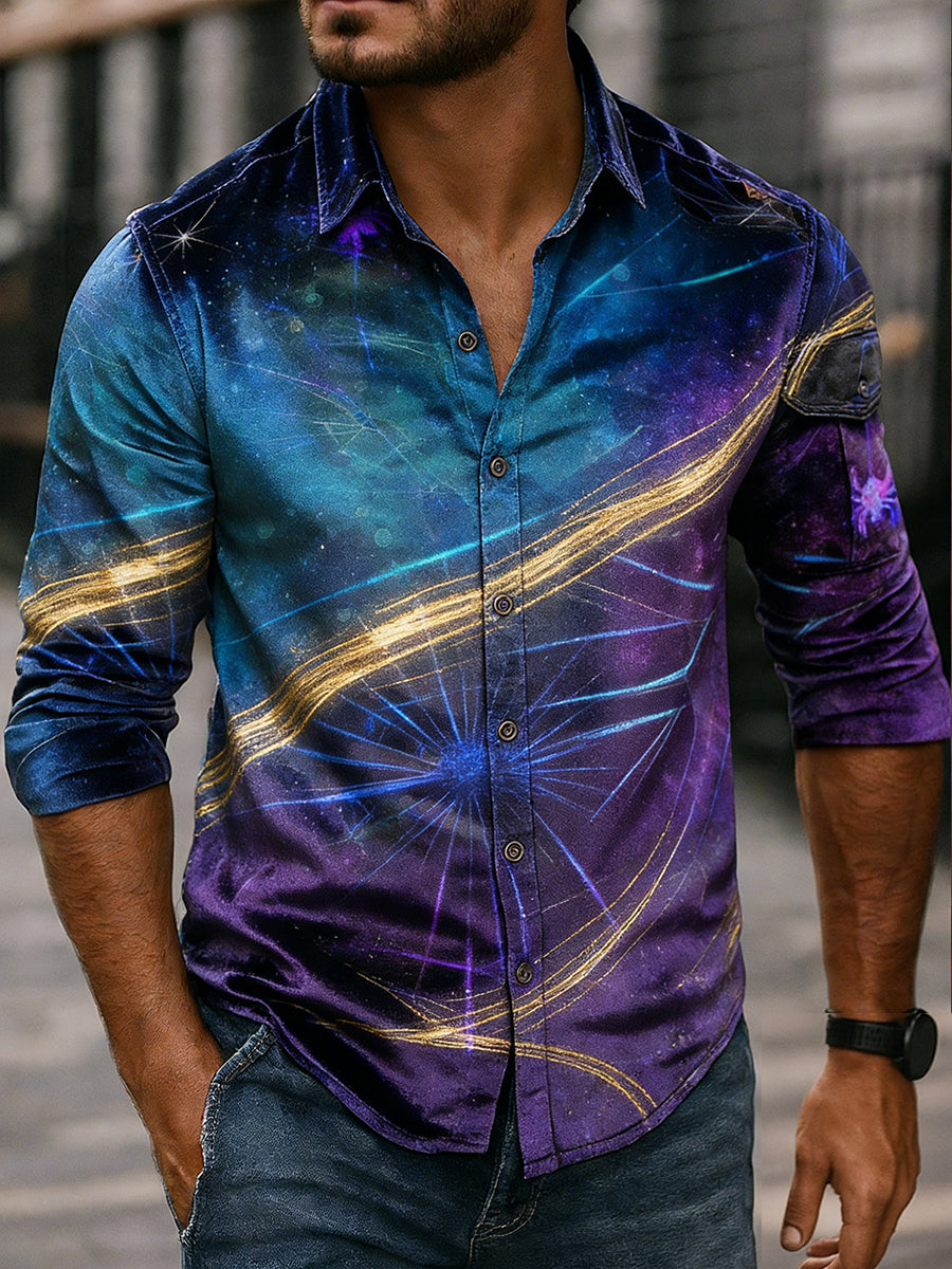 Men's Vintage Art Print Business Casual Shirt