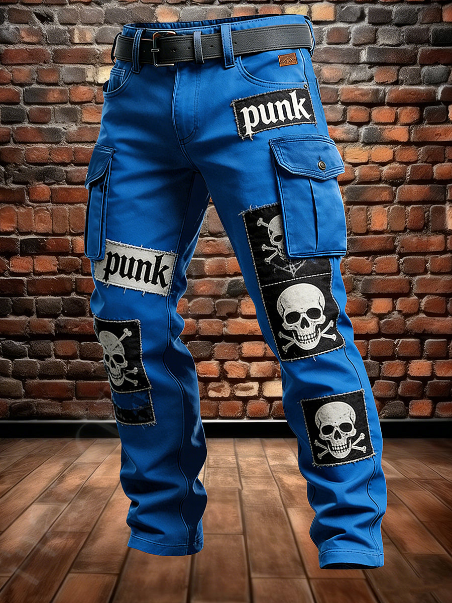 Men's Retro Vacation Business Punk Skull Art Print Casual Workwear Trousers