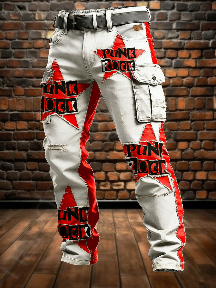 Men's Retro Vacation Business Punk Art Print Casual Workwear Trousers