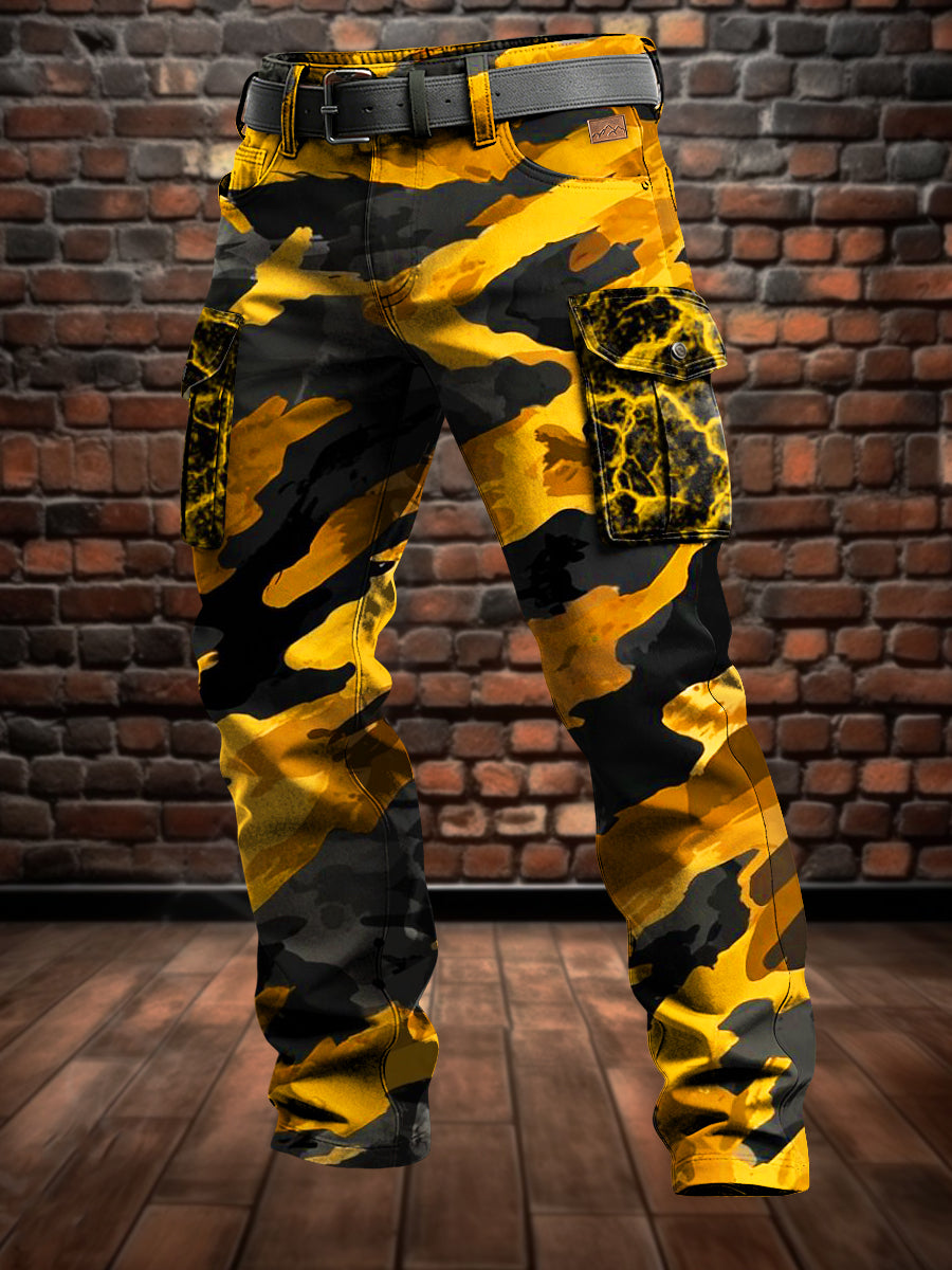 Men's Retro Vacation Business Art Print Casual Workwear Trousers