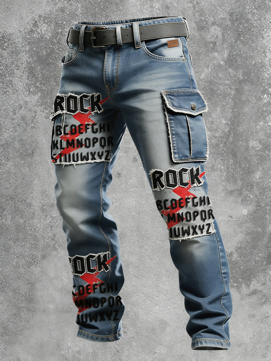 Men's Retro Vacation Business Punk Art Print Casual Workwear Trousers