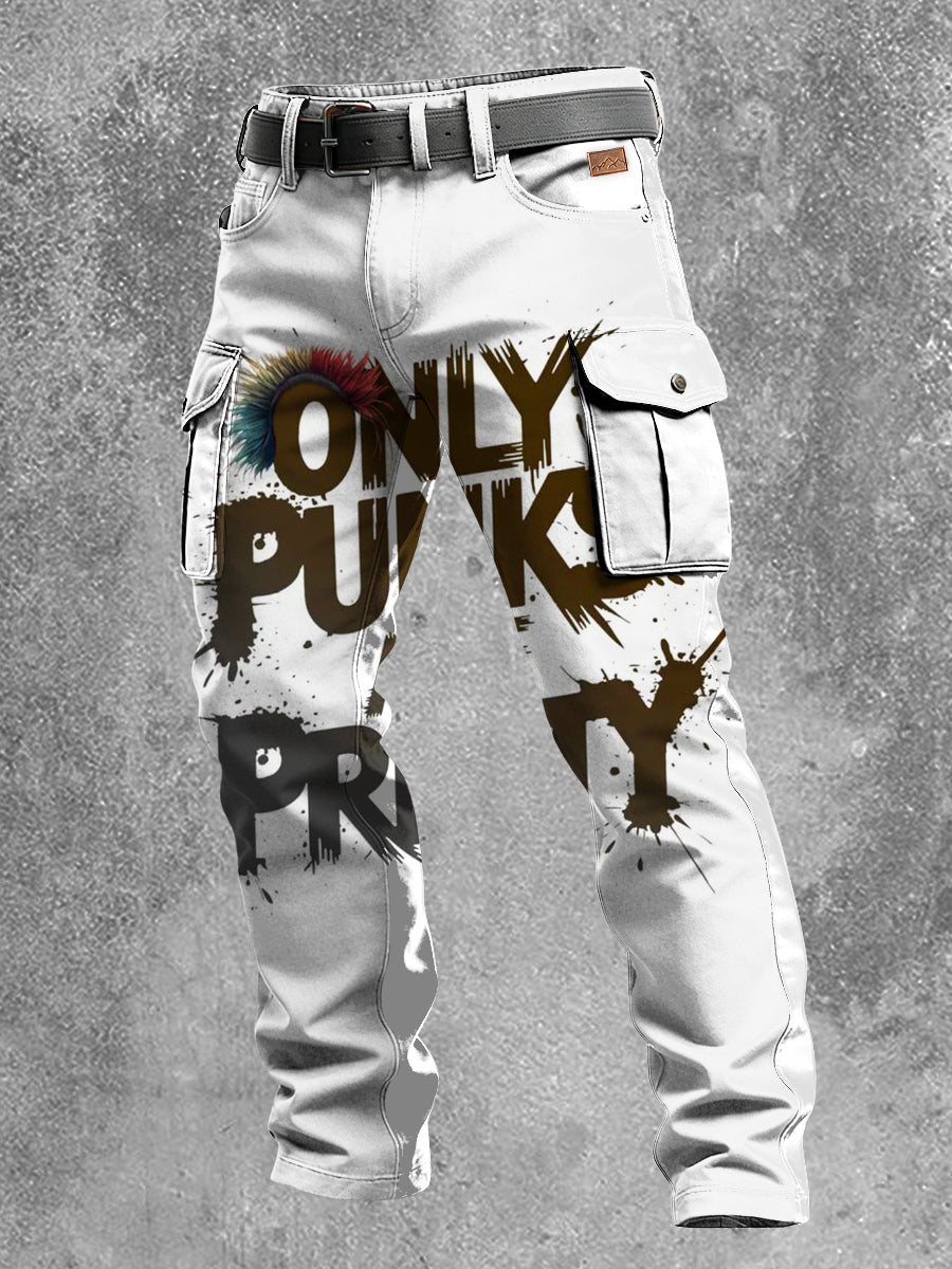 Men's Retro Vacation Business Punk Art Print Casual Workwear Trousers