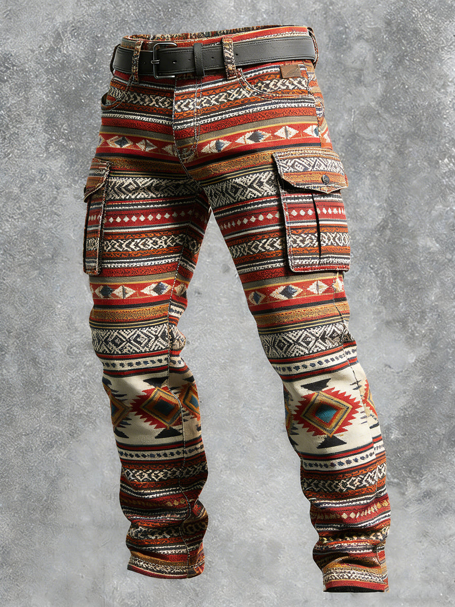 Men's Retro Vacation Business Art Print Casual Workwear Trousers