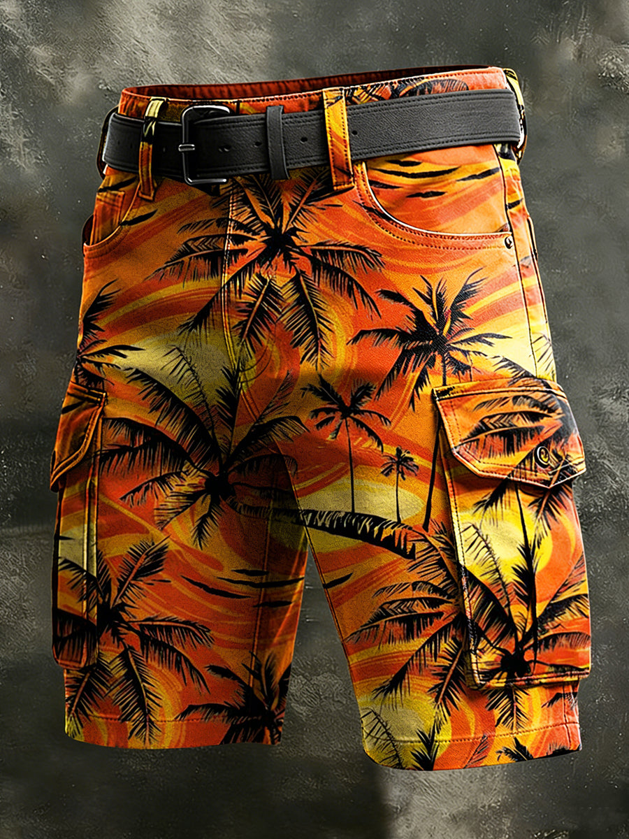 Men's Retro Vacation Business Art Print Casual Shorts