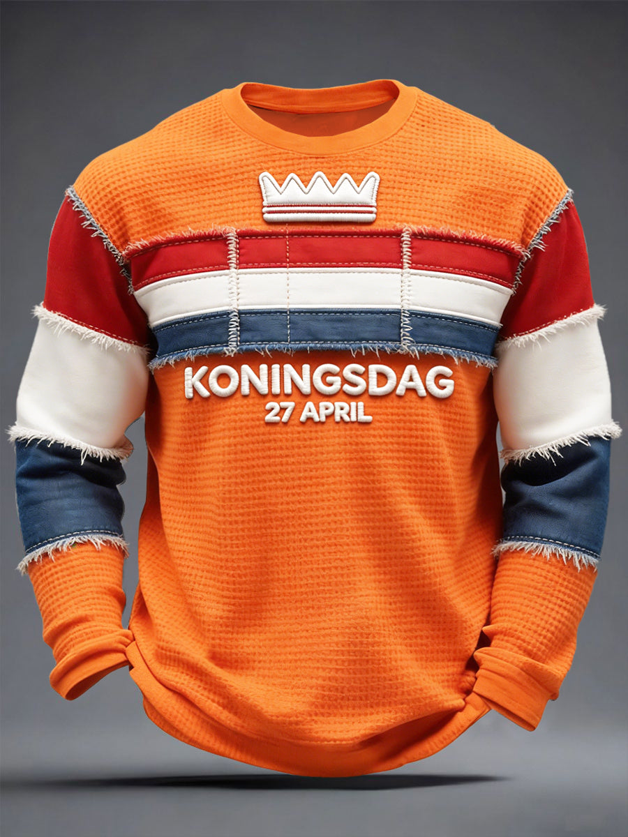 Men's Dutch Koningsdag 3D Patchwork Print Casual Long-Sleeved T-Shirt