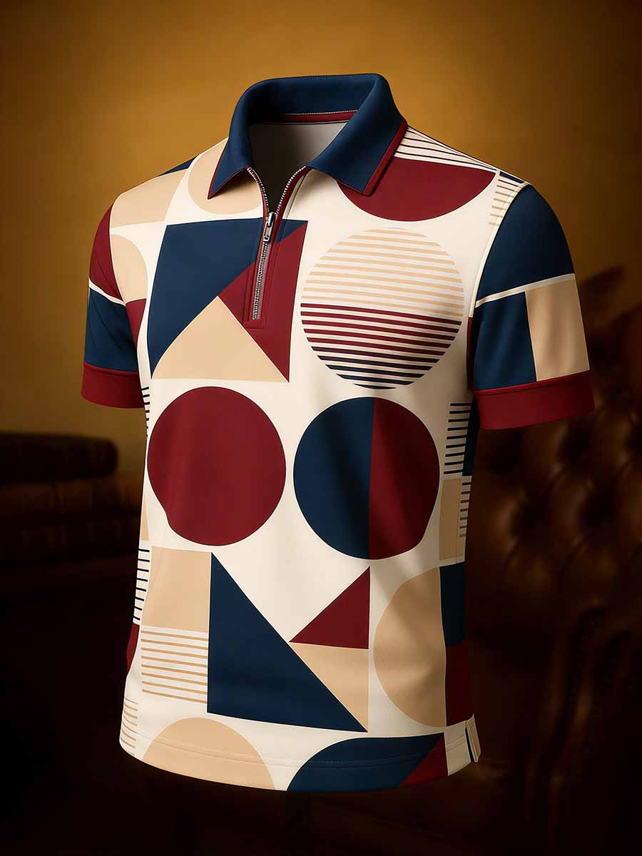 Men's Vintage Business Style Printed Casual Polo Shirt