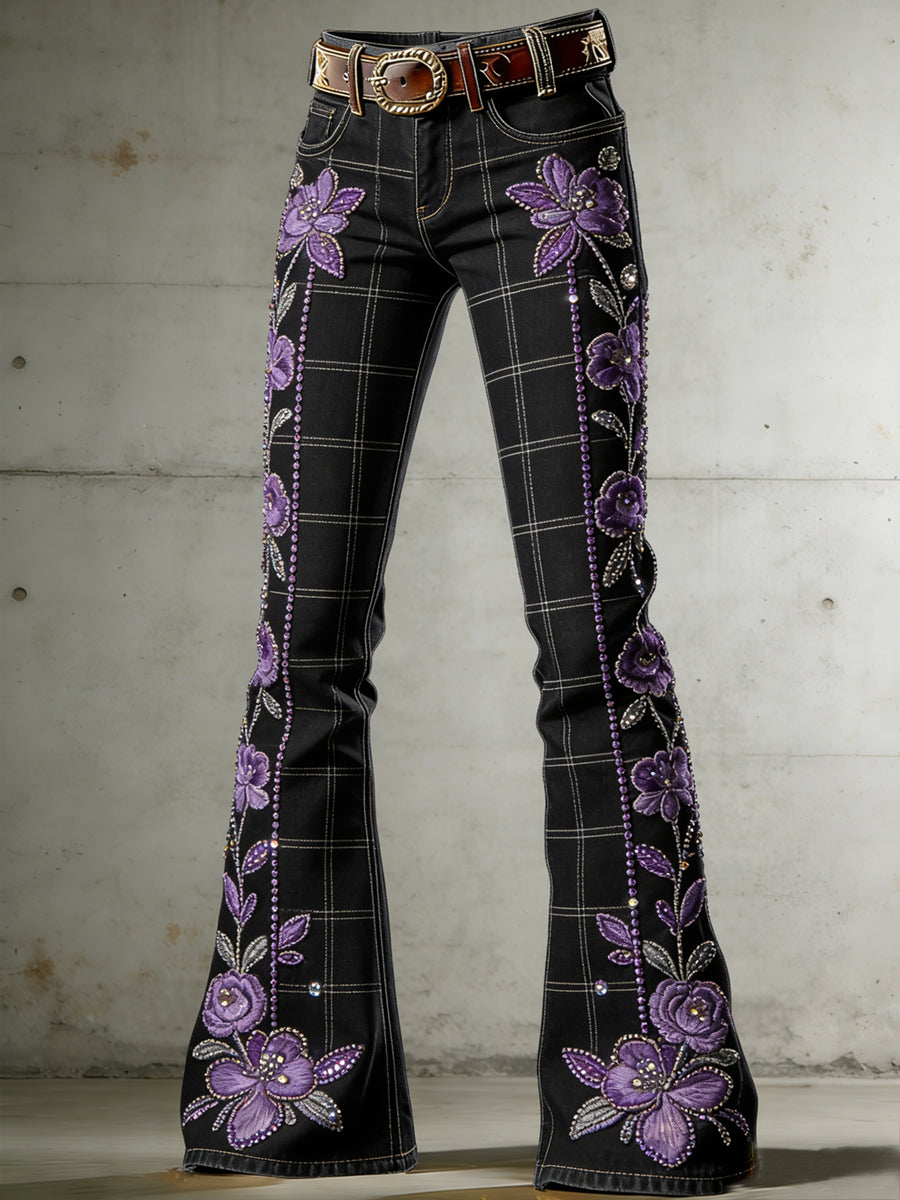 Women's Art Print Flared Trousers