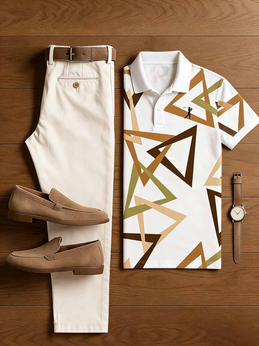 Men's Vintage Business Casual Printed Polo Shirt Snd Pants Set