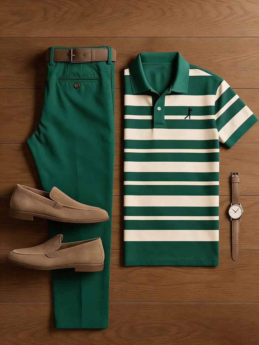 Men's Vintage Business Casual Printed Polo Shirt Snd Pants Set