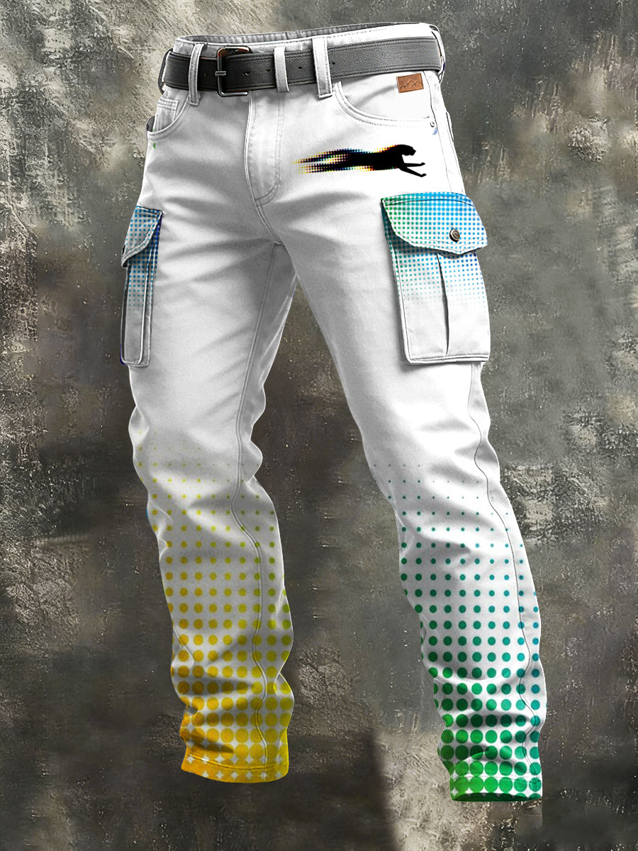Men's Retro Vacation Business Art Print Casual Workwear Trousers