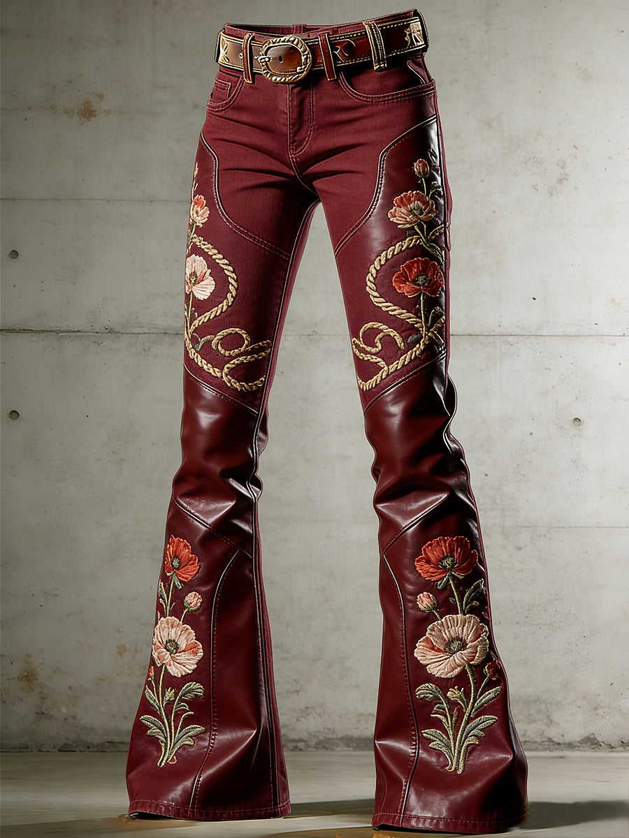 Women's Western Flowers Art Print Flared Trousers