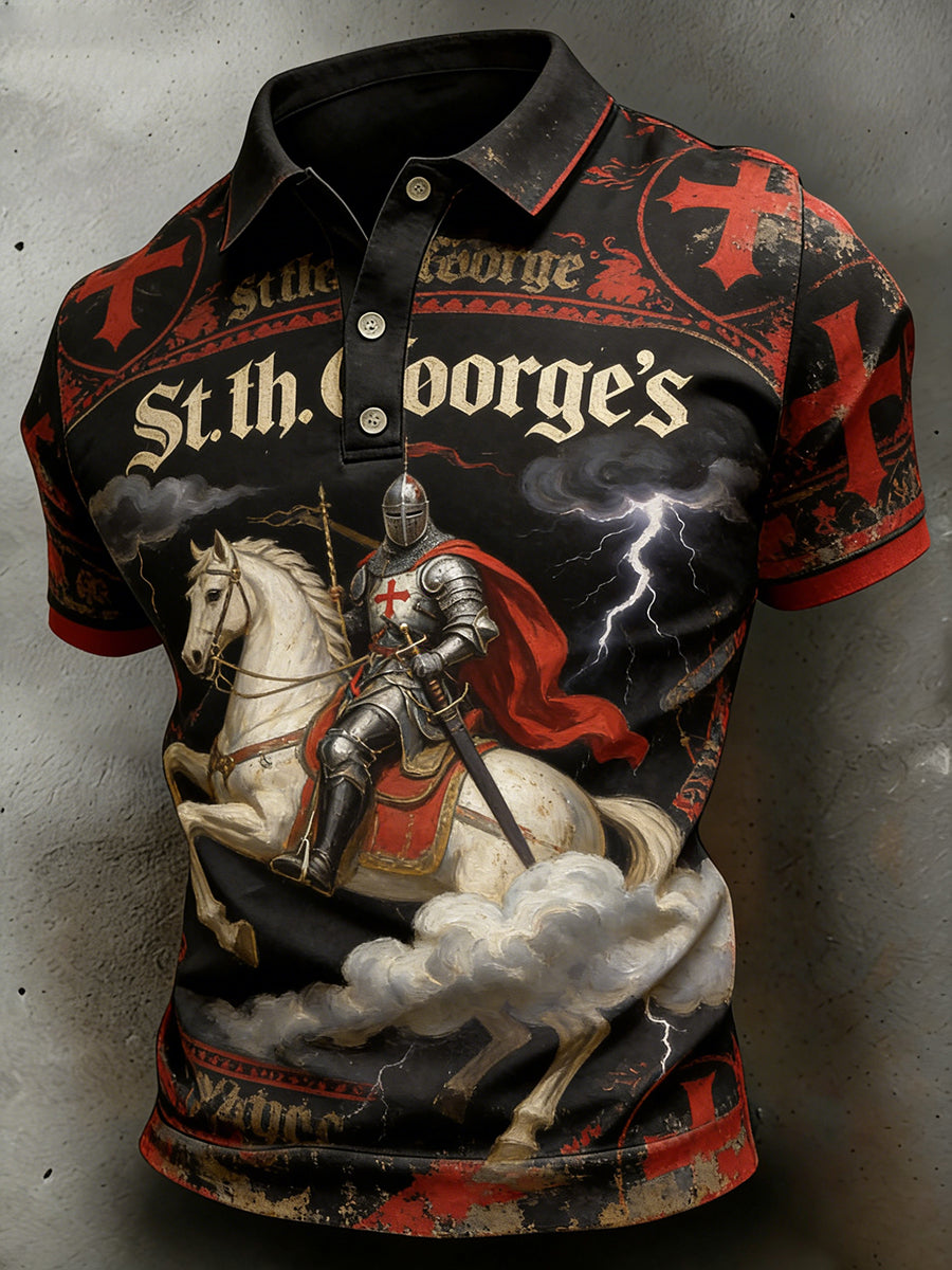 Men's St. George's Day Themed Printed Polo Shirt