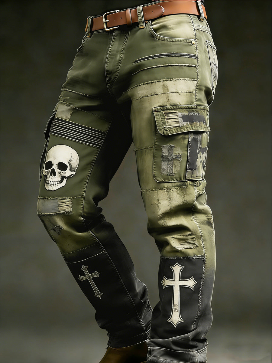 Men's Retro Vacation Business Punk Art Print Casual Workwear Trousers