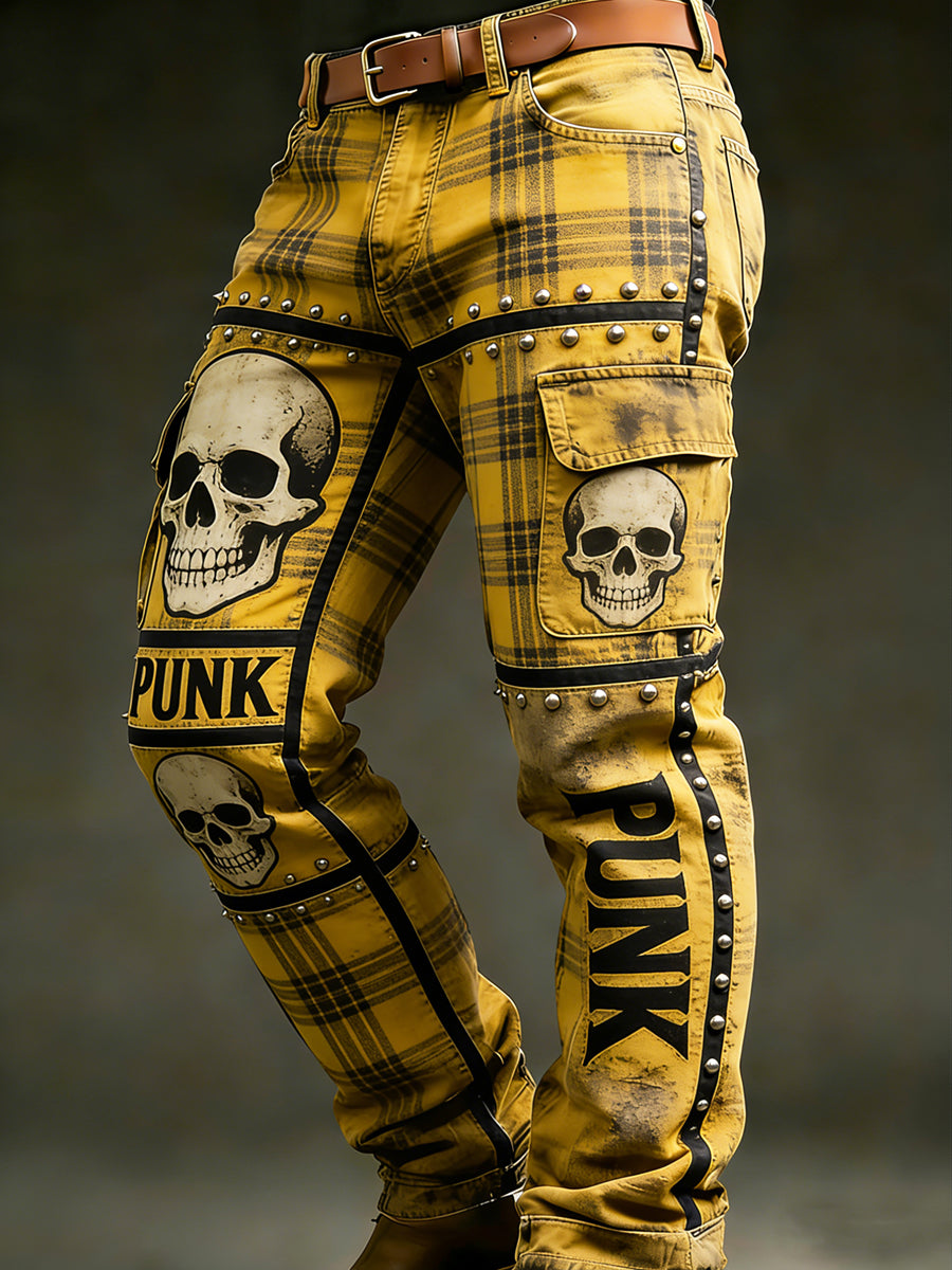 Men's Retro Vacation Business Punk Art Print Casual Workwear Trousers