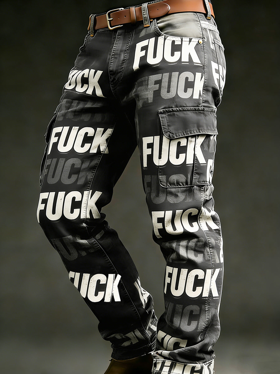 Men's Retro Vacation Business Art Print Casual Workwear Trousers