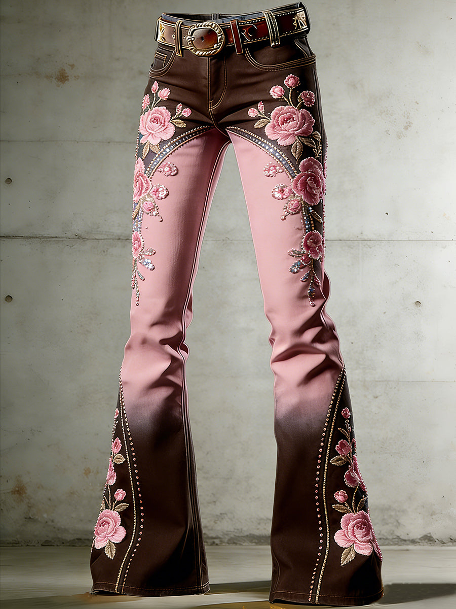 Women's Floral Art Print Flared Trousers