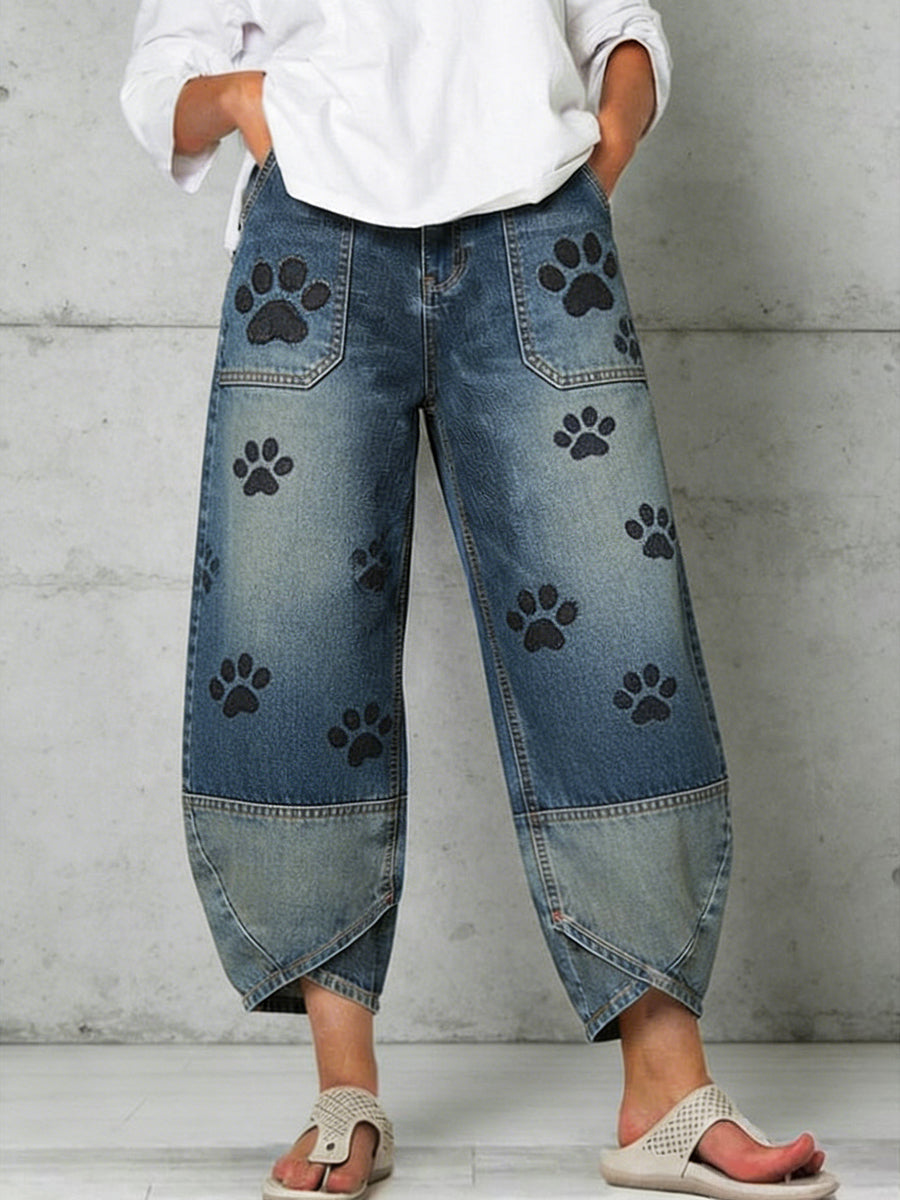 Women's Art Dog Paw Print Trousers