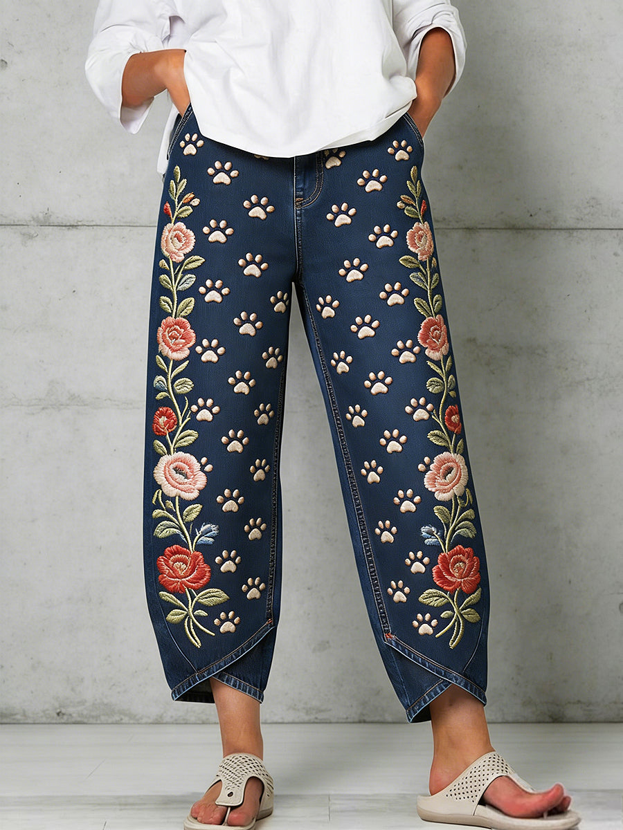 Women's Art Dog Paw Print Trousers