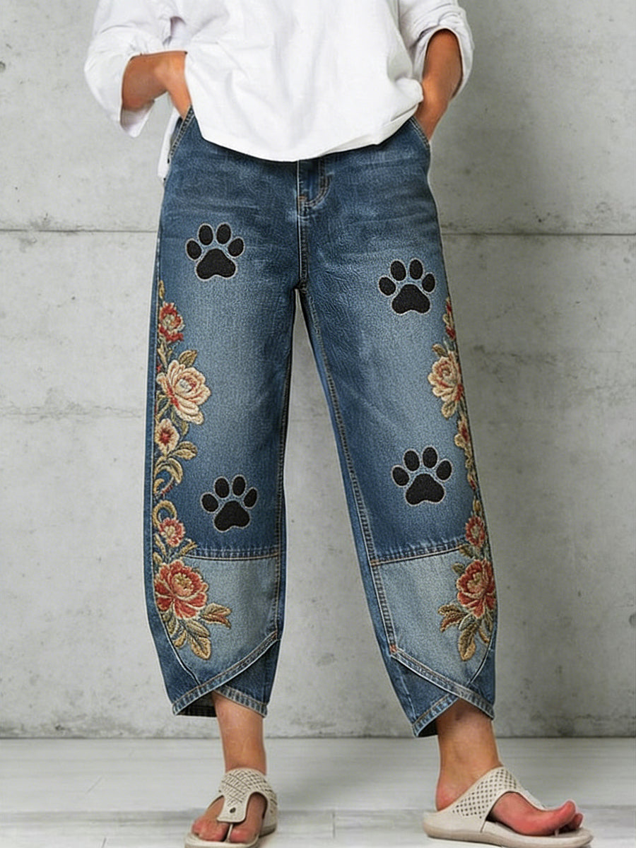 Women's Art Dog Paw Print Trousers