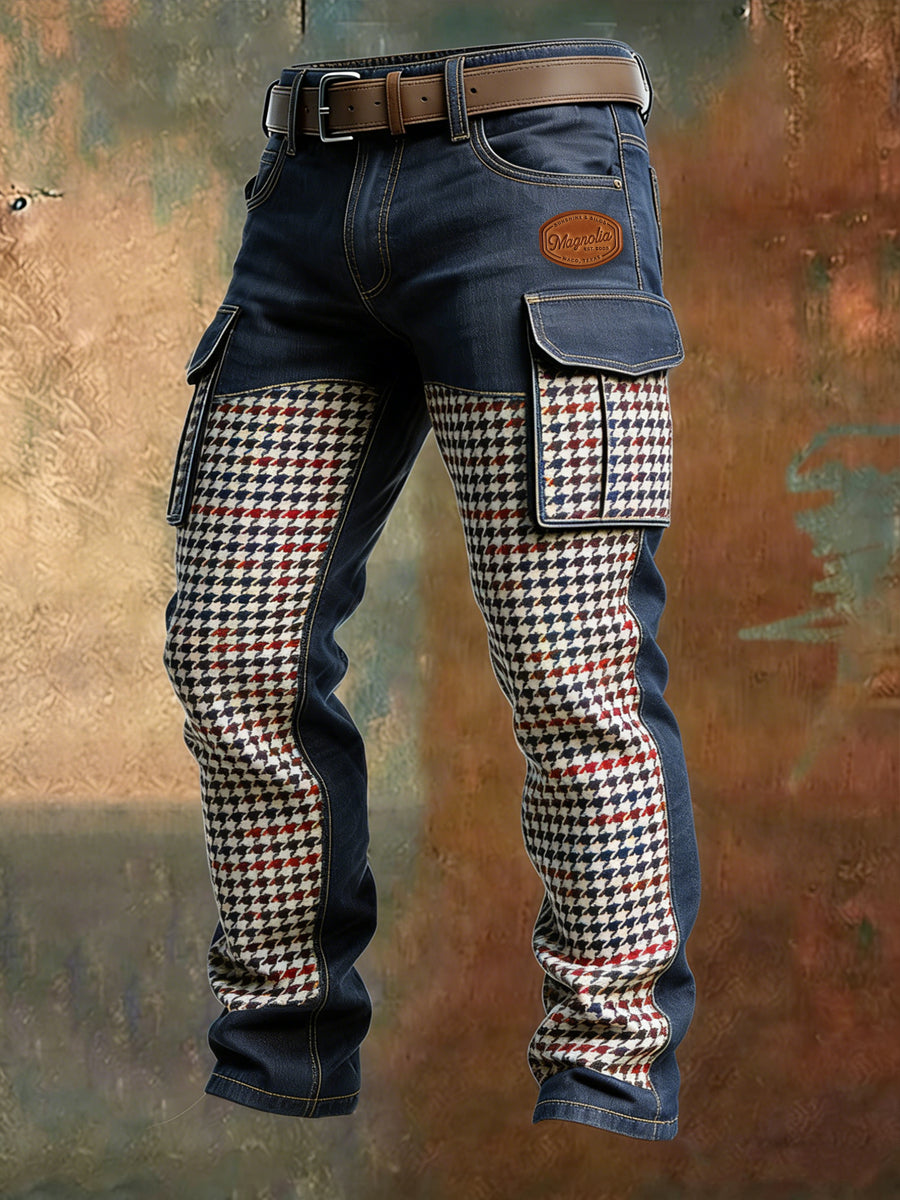 Men's Retro Vacation Business Houndstooth Art Print Casual Workwear Trousers