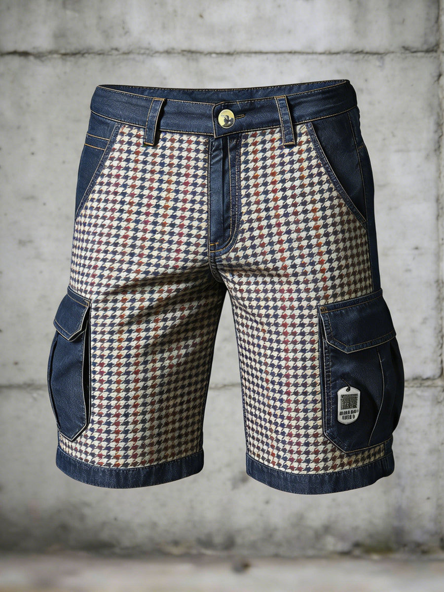 Men's Retro Vacation Business Houndstooth Art Print Casual Shorts