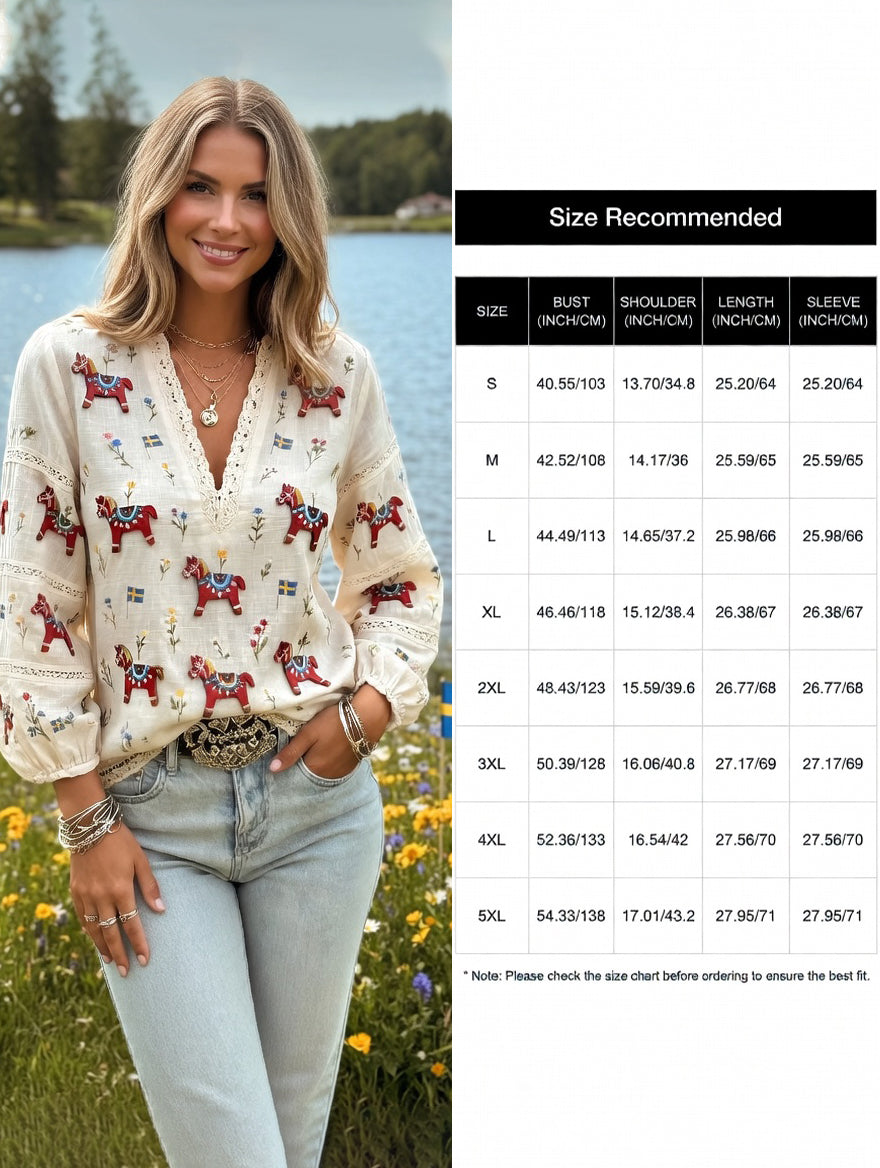 Women's Retro Midsummer Art Print Casual V-Neck Comfortable Cotton-Linen Top