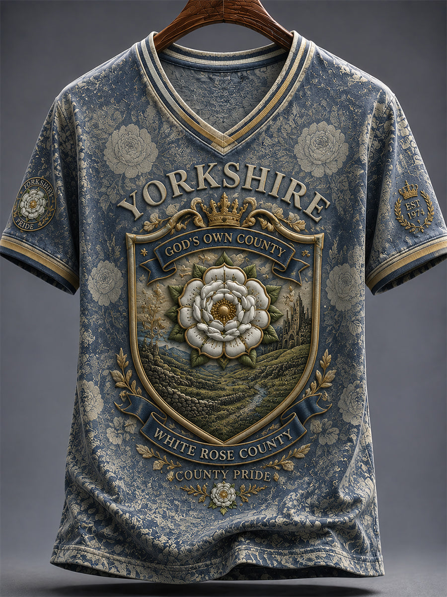 Women's England Yorkshire Day White Roses Art Printed T-shirt