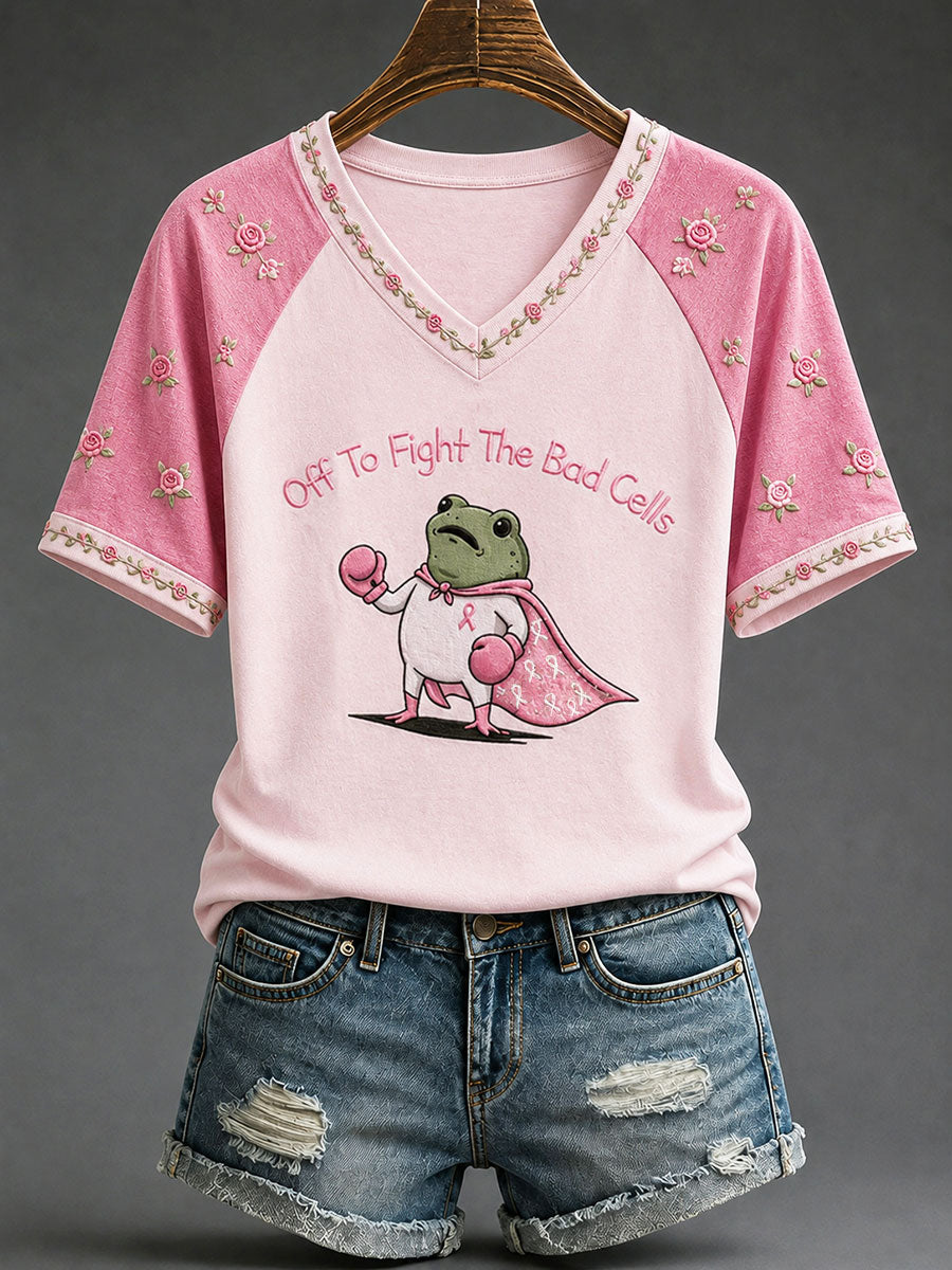 Women's 'Off To Fight The Bad Cells' Fun Breast Cancer Prevention and Awareness T-shirt