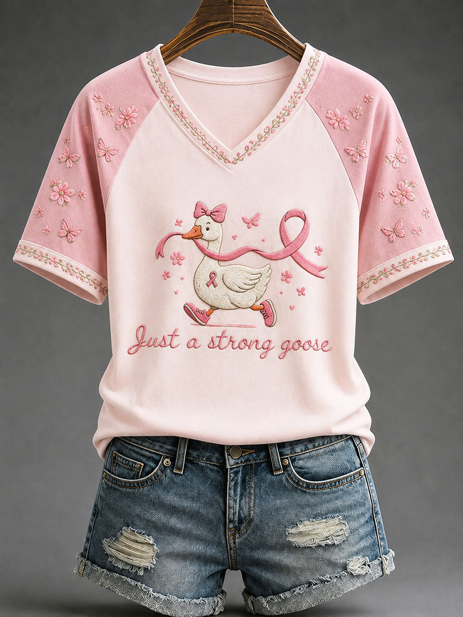 Women's 'Just A Strong Goose' Fun Breast Cancer Prevention and Awareness T-shirt