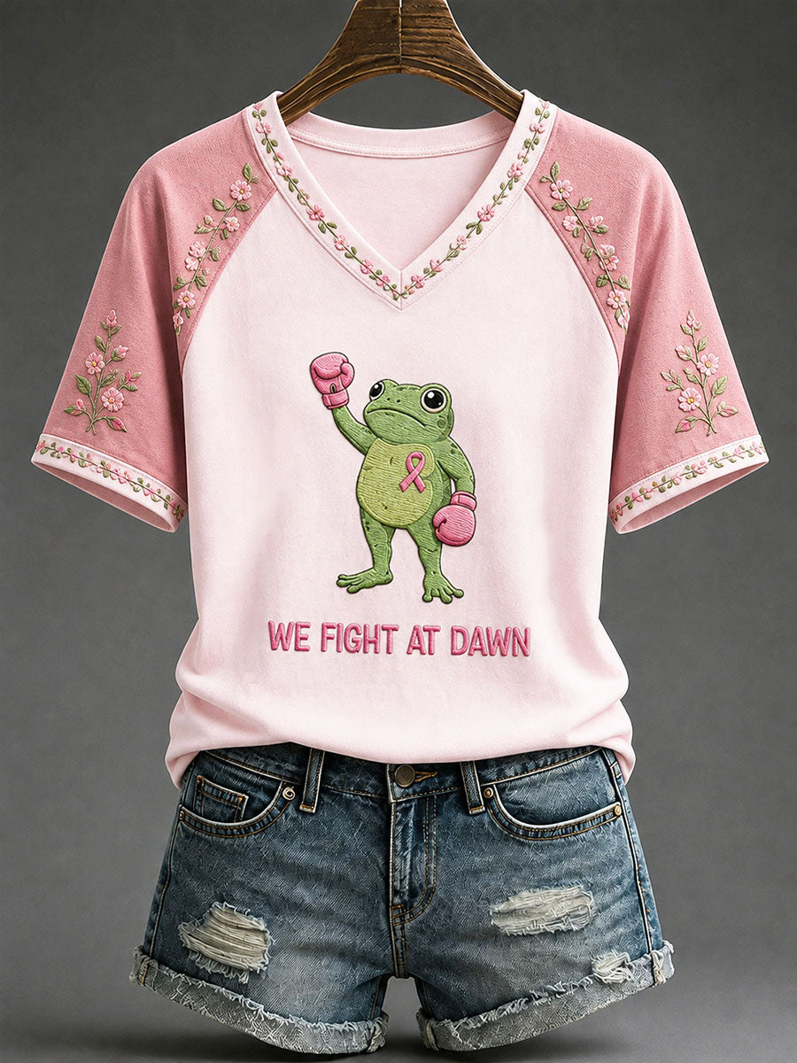 Women's 'We Fight At Dawn' Fun Breast Cancer Prevention and Awareness T-shirt