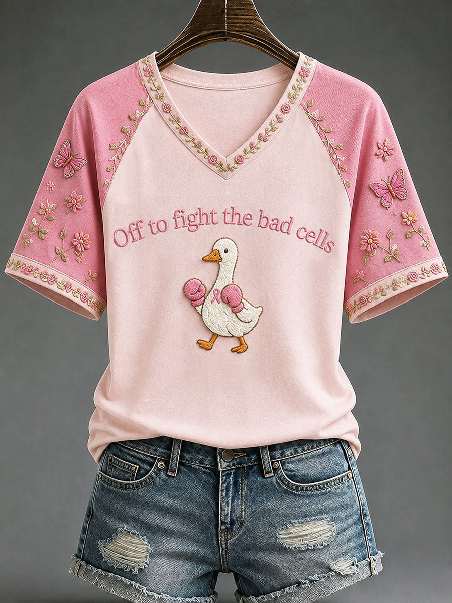 Women's 'Off To Fight The Bad Cells' Fun Breast Cancer Prevention and Awareness T-shirt