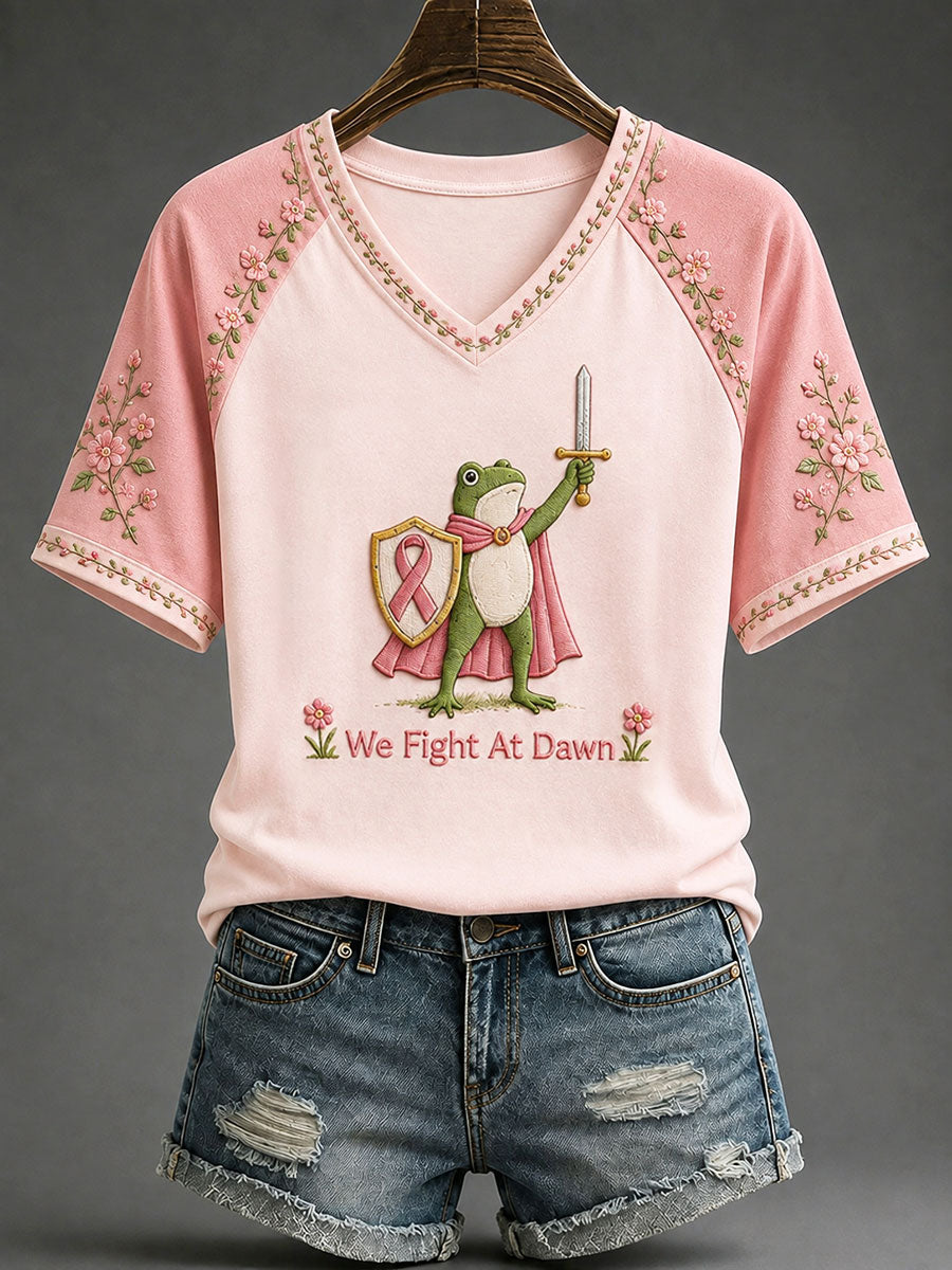 Women's 'We Fight At Dawn' Fun Breast Cancer Prevention and Awareness T-shirt