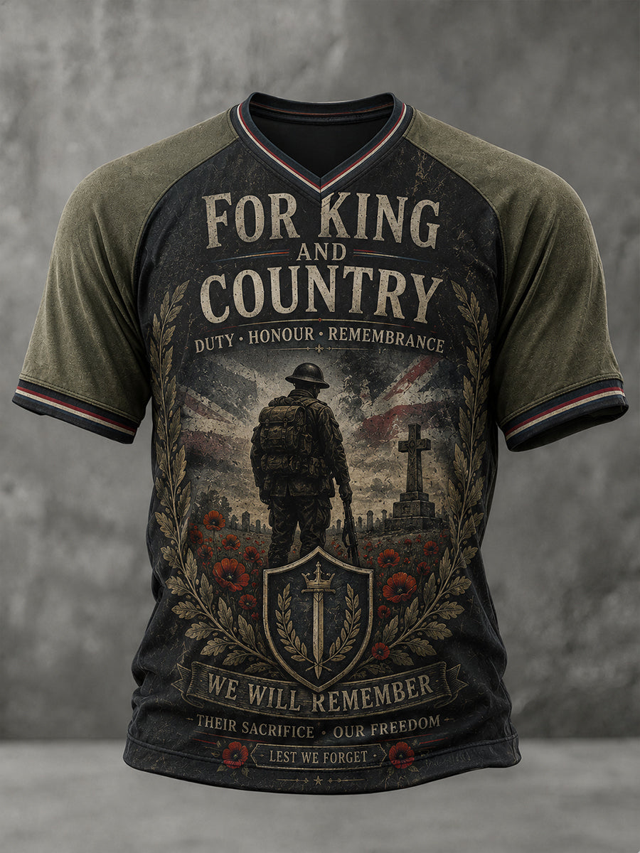 Men's Vintage Veteran-Themed Graphic Raglan Short-Sleeve T-Shirt