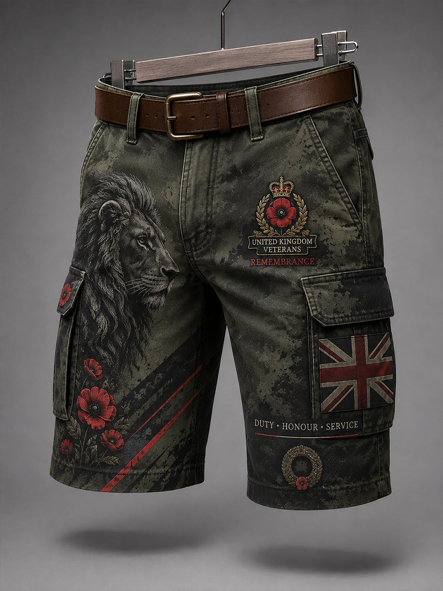 Men's Cropped Cargo Pants With Vintage Military-Style Print