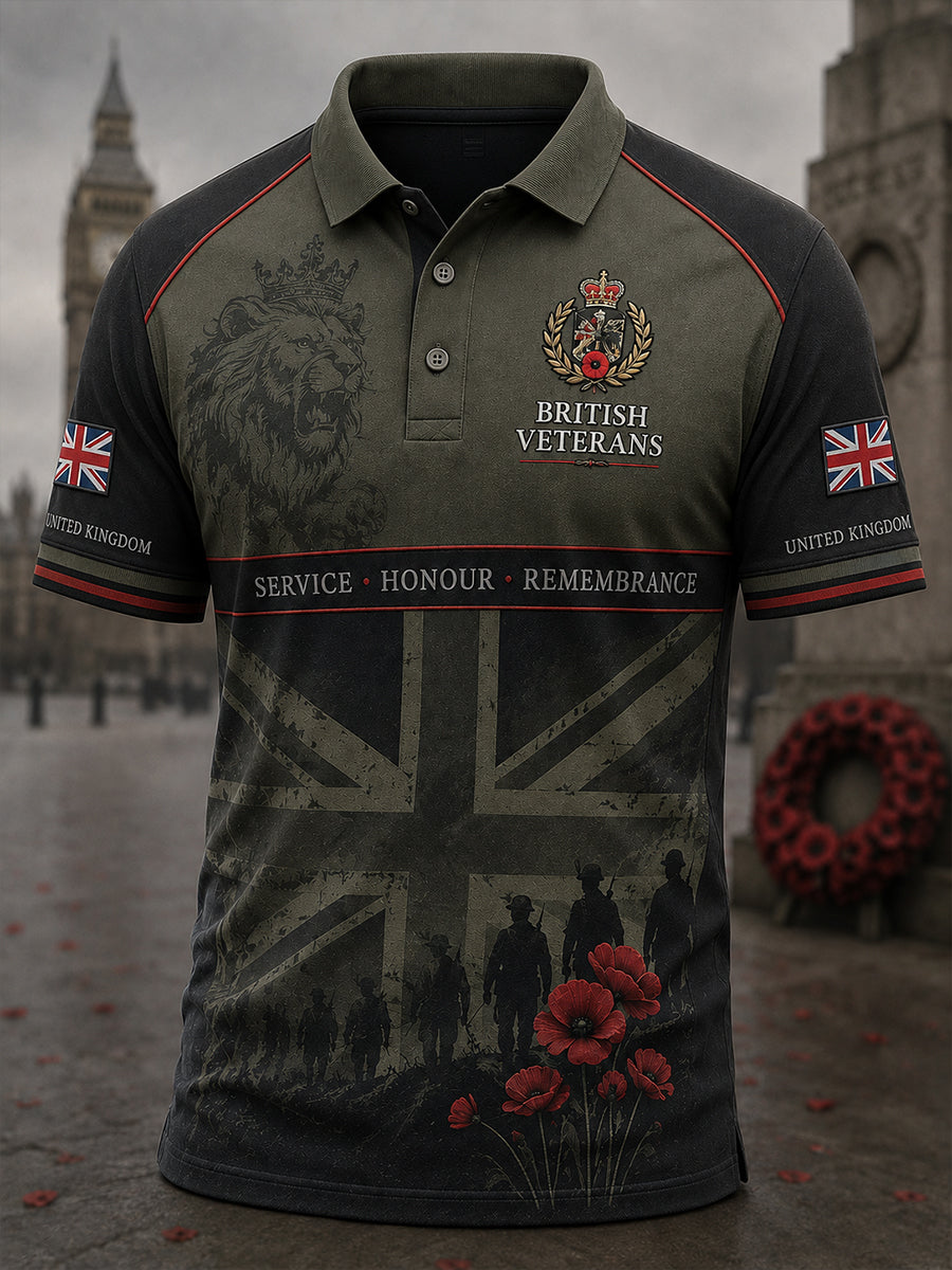 Men's Short-Sleeve Polo Shirt With Vintage Military-Style Print
