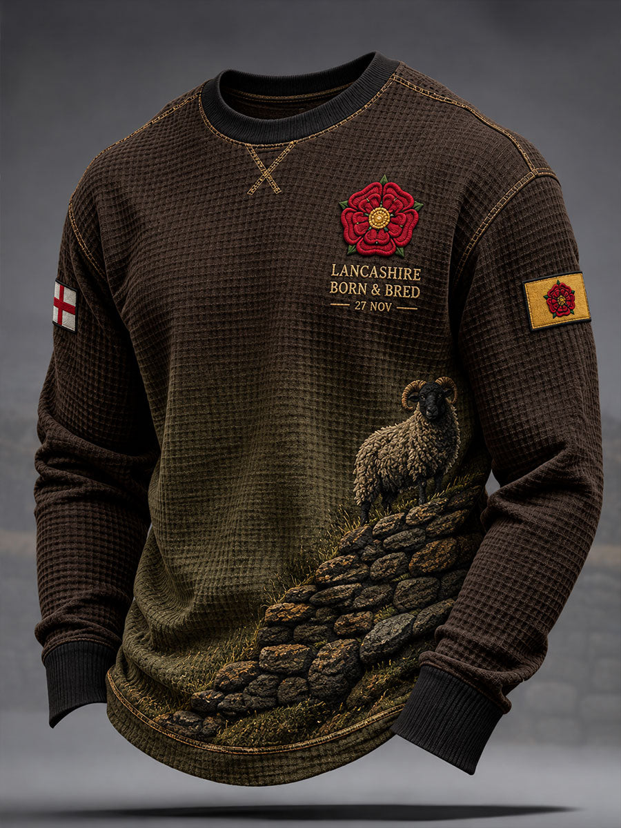 Men's England Lancashire Day Red Roses Art Printed Waffle Sweatshirt