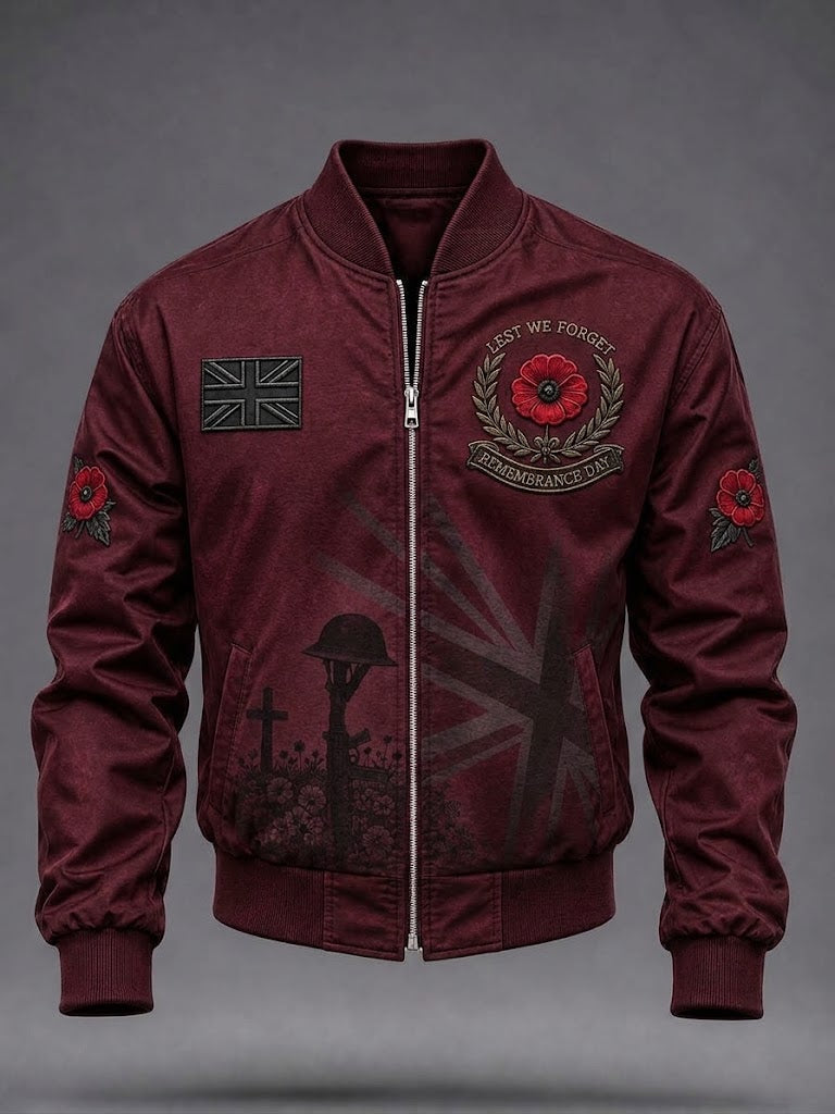 Men's Lest We Forget Print Zip-up Hoodie
