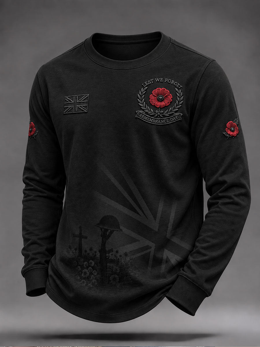 Men's Lest We Forget Print Long Sleeve Round Neck T-shirt