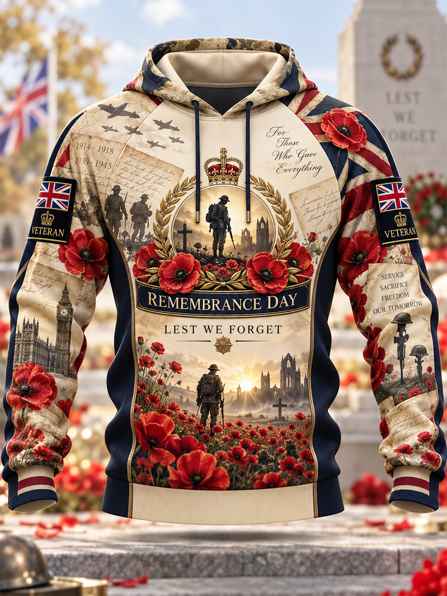 Men's Remembrance Day Lest We Forget Hooded Sweatshirt