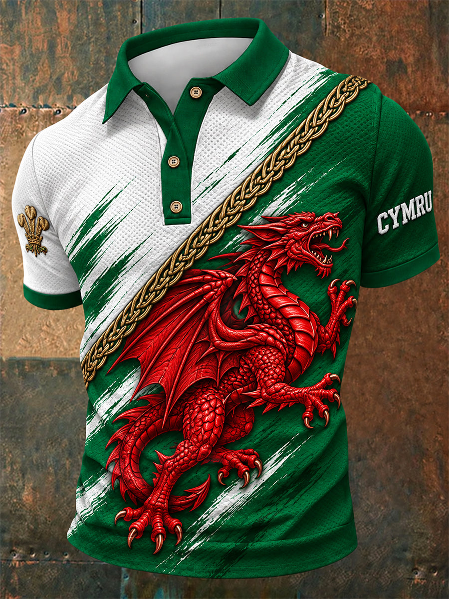 Men's Welsh Cultural Element Art Print Polo Shirt