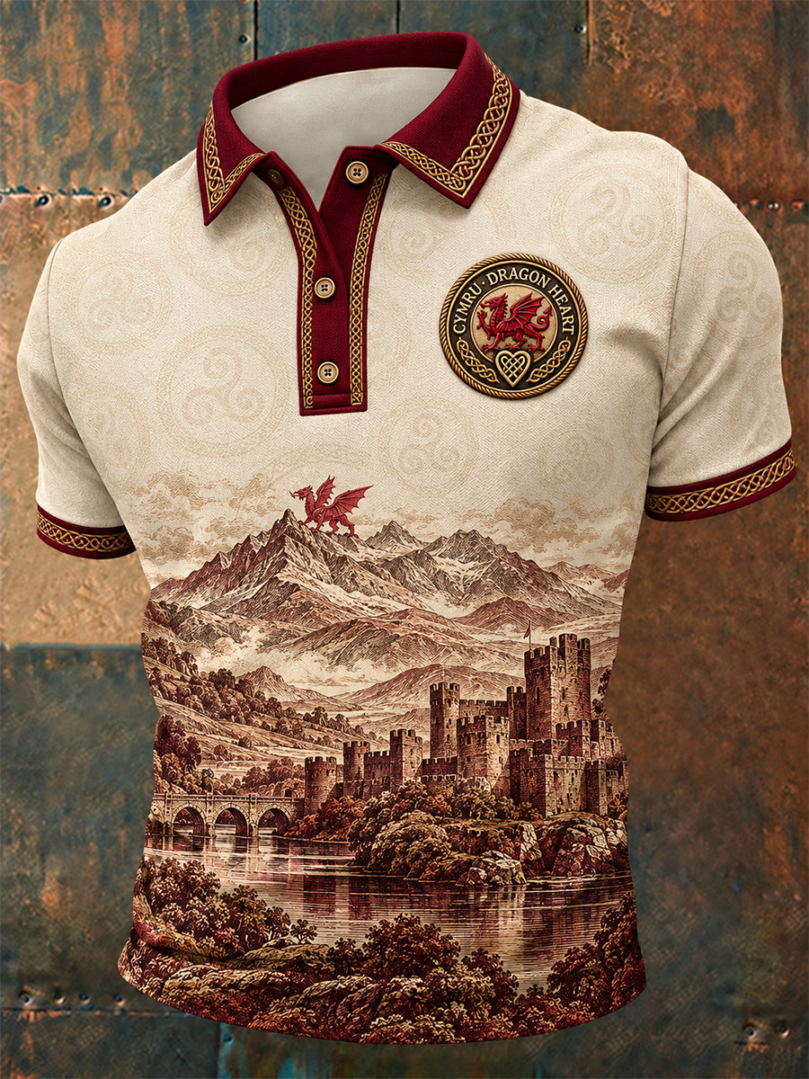 Men's Welsh Cultural Element Art Print Polo Shirt