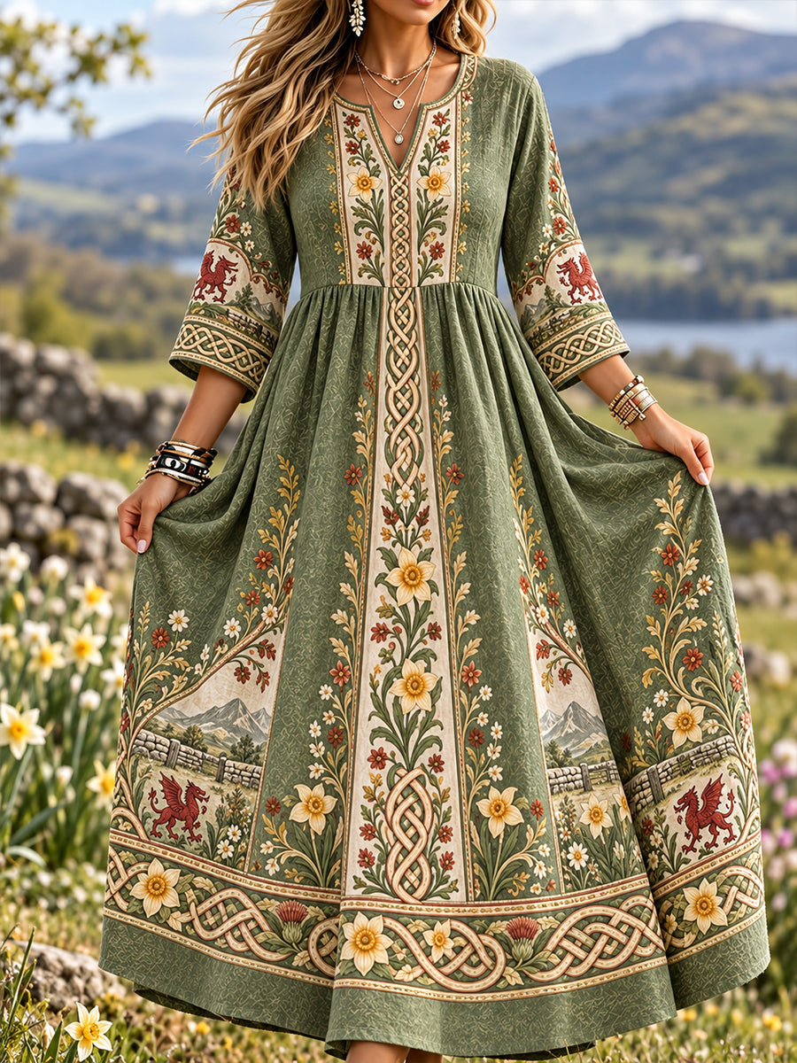 Women's Wales UK Art Printed Linen Dress