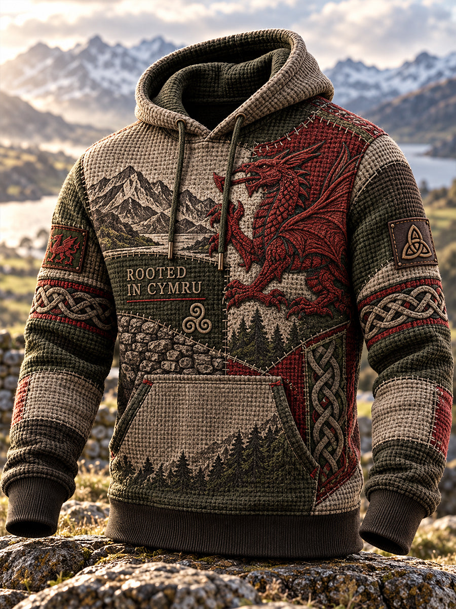 Men's Wales Uk Print Casual Fur Collar Zip-up Hoodie