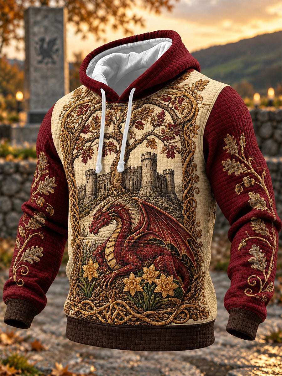Men's Welsh-Style Print Checkered Cotton Hoodie