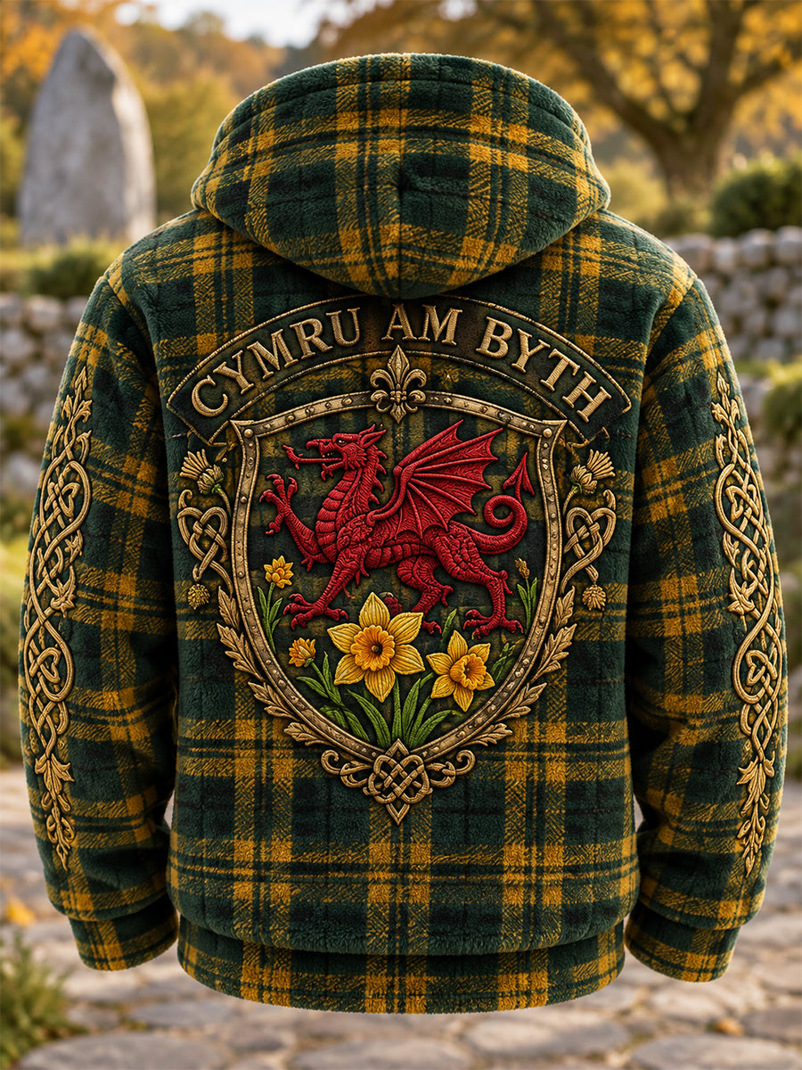 Men's Welsh-Style Print Zip-Up Hoodie