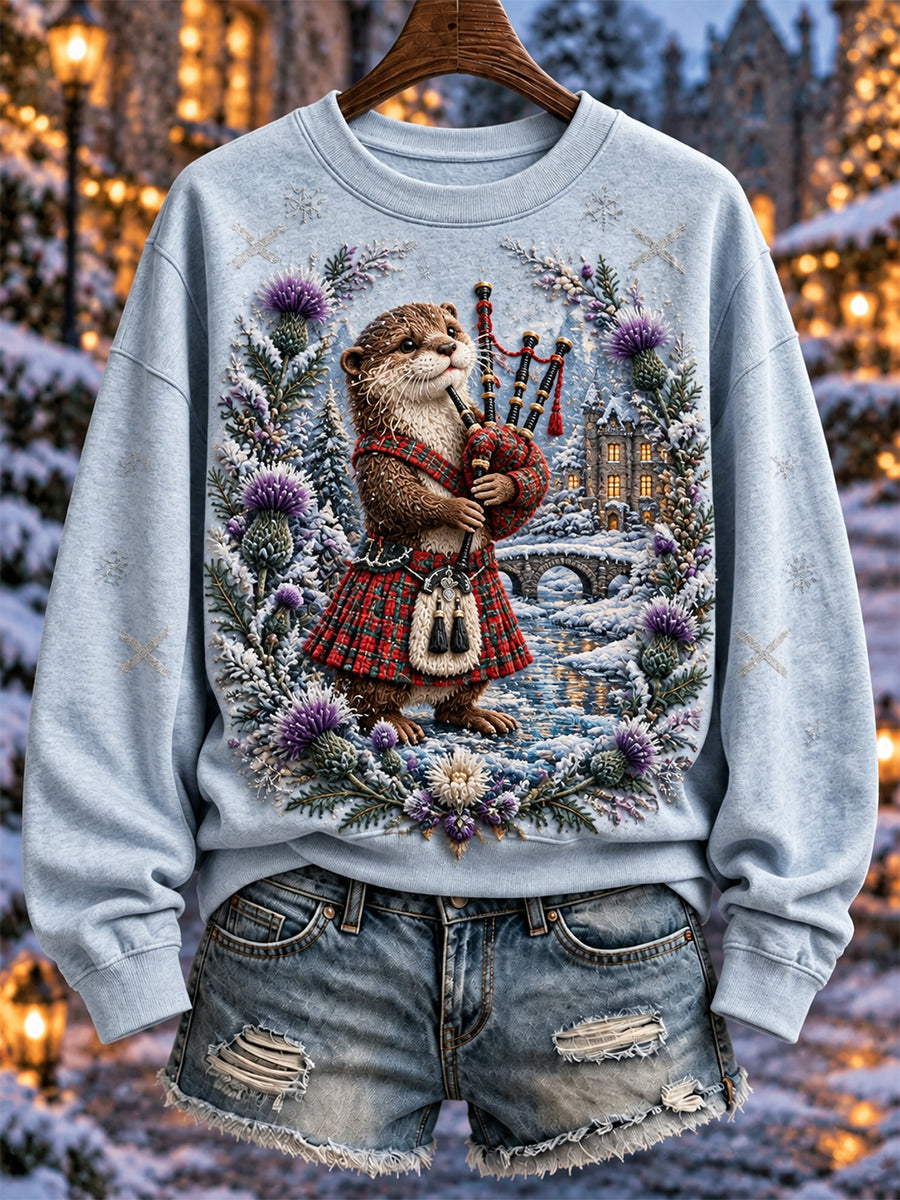 Women's Scottish Christmas Printed Regular Sweatshirt