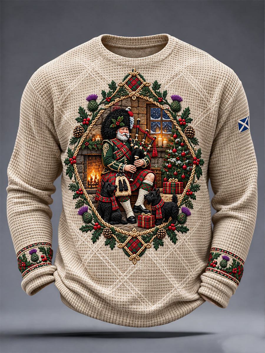 Men's Scottish Christmas Printed Waffle Sweatshirt