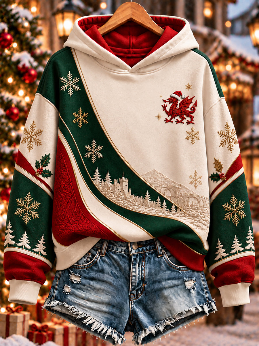 Women's Christmas Welsh Dragon Print Sweatshirt
