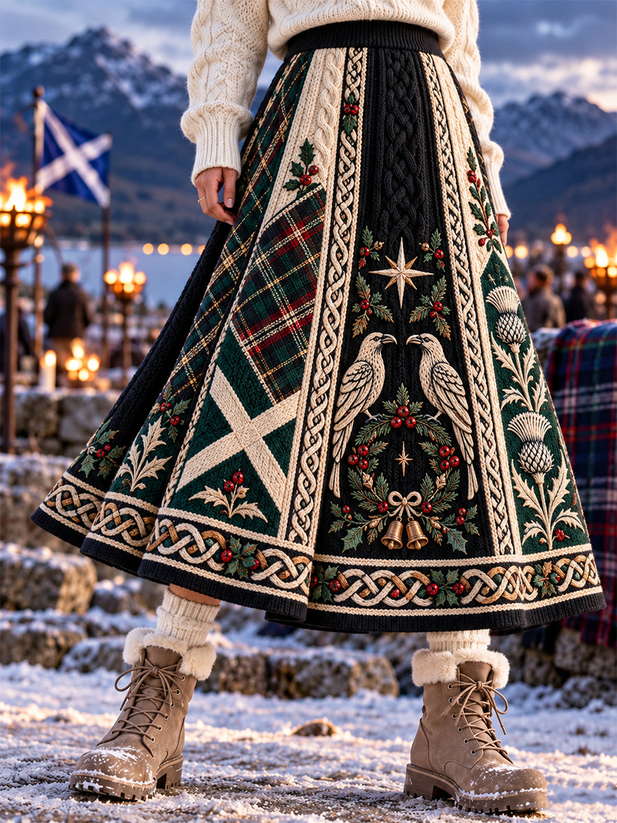 Women's Scottish Christmas Printed Long Half Skirt