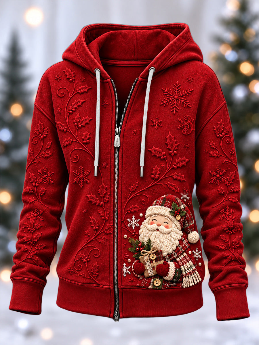Women's Christmas Print Zip-Up Hoodie